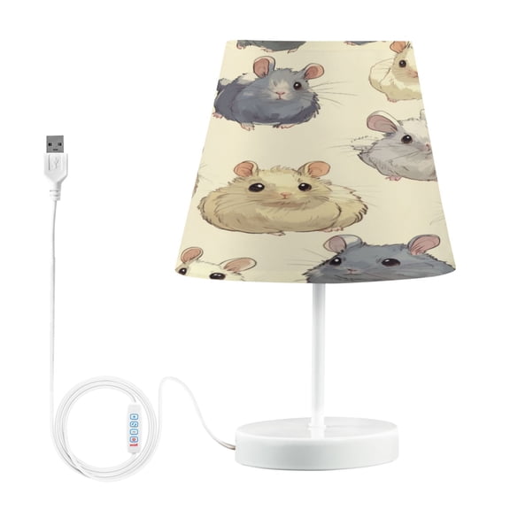 WOBOGO Anime Chinchilla Table Lamps Bedroom 3-Speed Dimmable Farm Style with Fabric Shade for Reading and Home Office