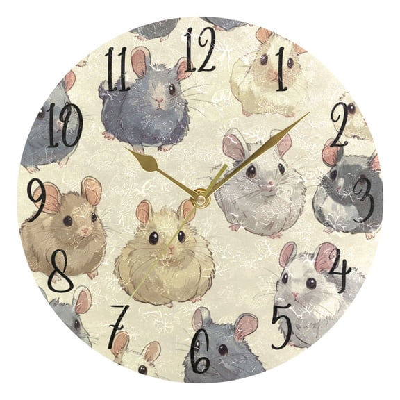 WOBOGO Anime Chinchilla Wall Clock 10in Silent Mechanism Battery Operated Retro Style for Living Room Bedroom and Kitchen Gold Pointer