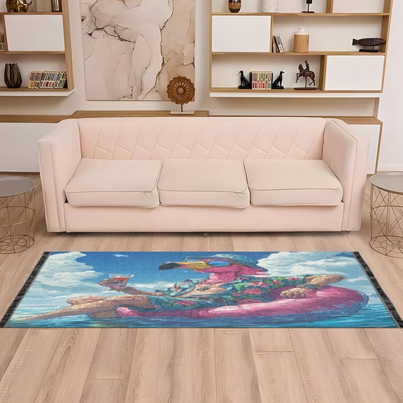 WOBOGO Anime Flamingo Bedside Long Rug Delicate and Soft Modern Indoor Area Decor Non Slip Carpet for Bed Room Corridor Entrance Balcony