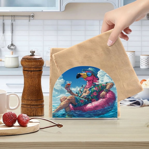 WOBOGO Anime Flamingo Clear Acrylic Napkin Holder Kitchen Tissue Face Towel Cocktail Rack Bar Restaurant Dinner Paper Dispenser