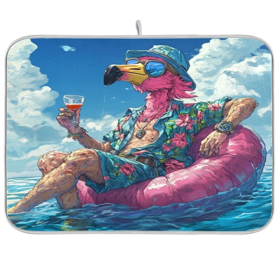 WOBOGO Anime Flamingo Kitchen Drying Mat Heat Resistant Drainage with Non-Slip Rubber Backing Hides Stains Super Absorbent Easy to Clean 18×24in