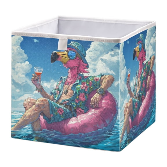 WOBOGO Anime Flamingo Storage Basket Foldable Easy to Clean Durable with Hollow Support Plate with Handle 11.02×11.02×11.02 in
