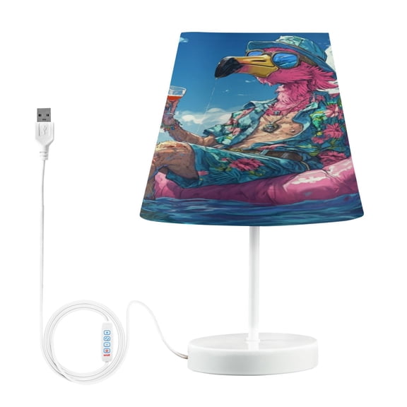WOBOGO Anime Flamingo Table Lamps Bedroom 3-Speed Dimmable Farm Style with Fabric Shade for Reading and Home Office