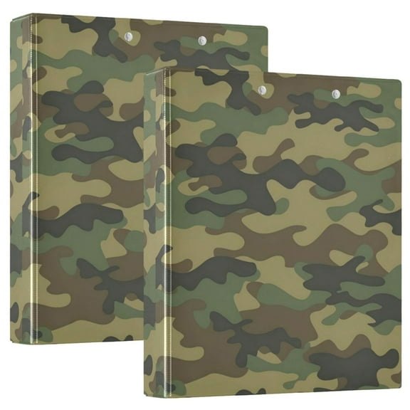 WOBOGO Army Green Camouflage File Folders Extra Large Capacity to Hold 200 Sheets of Documents Hard Shell Ring Binder for School Home Office