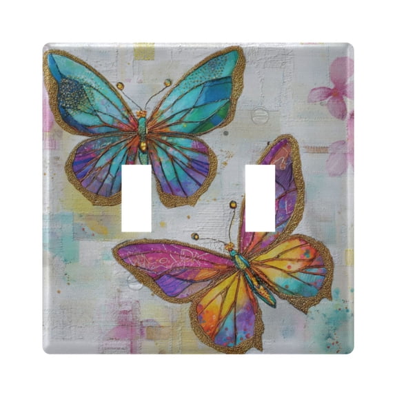 WOBOGO Artistic Butterfly 2-hole Switch Plates PC Flame Retardant Plastic Material Glossy Finish Smooth Touch 4.56x4.48x0.27in