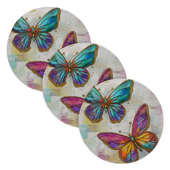 WOBOGO Artistic Butterfly Coil Placemats 3pcs Resistant Hot Pads Mat for Table Counter Cooking Potholder 15in