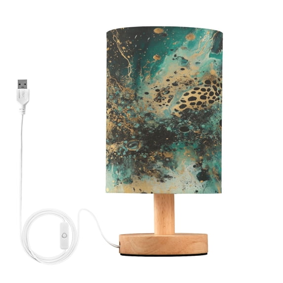 WOBOGO Artistic Leopard Bedroom Table Lamp USB Power Connector Wooden Base Round Linen Shade For Living Room Desk