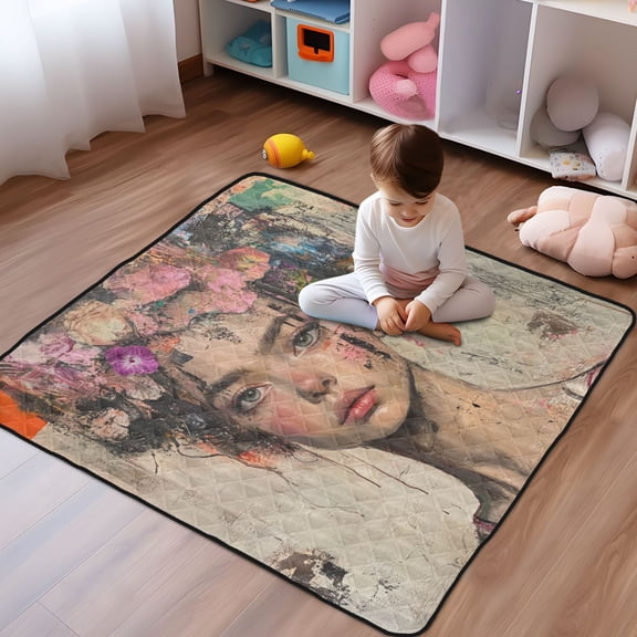 WOBOGO Artistic Scent Lass Baby Playmats Extra Large Waterproof Rollable Activity Pads for Toddlers 5050inch