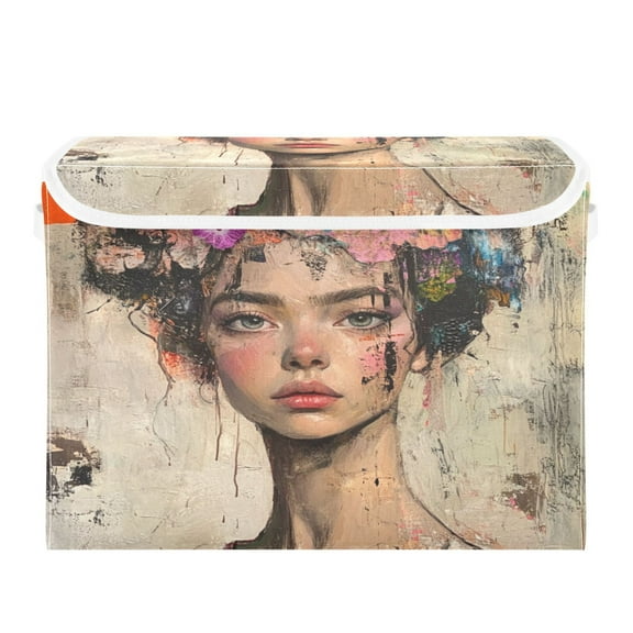WOBOGO Artistic Scent Lass Large Collapsible Storage Box Flip Lid Fabric Decorative Organizer Container Basket with Handles 16.512.611.8in