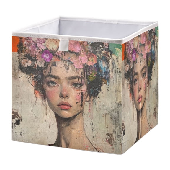 WOBOGO Artistic Scent Lass Storage Basket Foldable Easy to Clean Durable with Hollow Support Plate with Handle 15.75×10.63×6.96 in