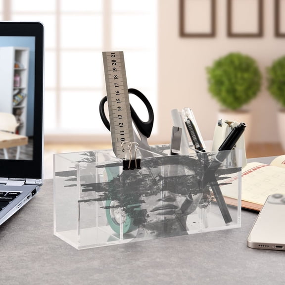 WOBOGO Artists Lass Acrylic Pen Holder 4 Compartments Clear Pencil Organizer Makeup Brush Storage Case