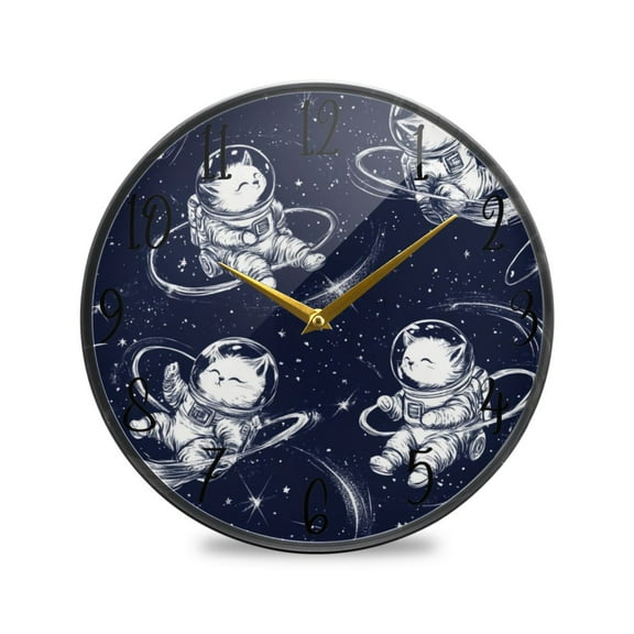 WOBOGO Astronaut Cat Blue Stars Acrylic Wall Clock Battery Operated 9.5in Silent No Tick Bedroom Living Room Office Classroom Decoration