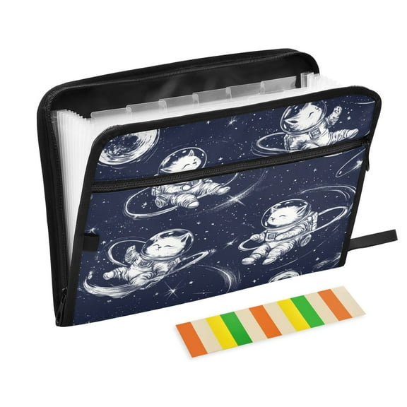 WOBOGO Astronaut Cat Blue Stars Expanding File Folder Letter Size Accordion Filing Organizer 13 Pocket Separate Organ Pocket