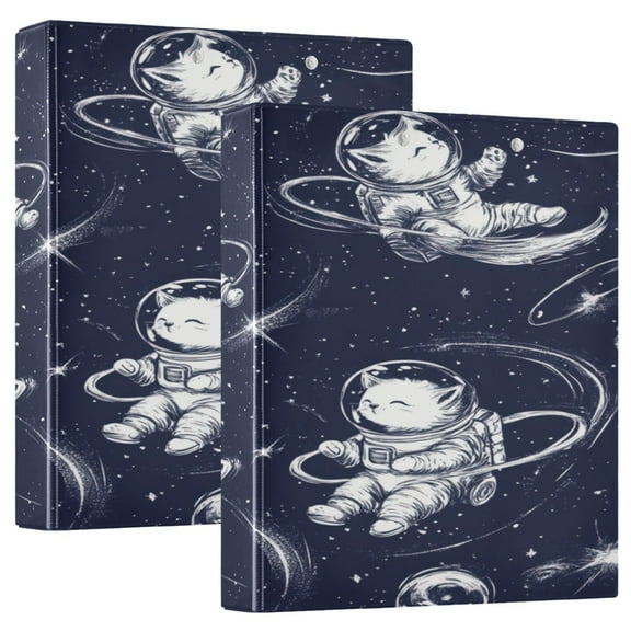 WOBOGO Astronaut Cat Blue Stars File Folders Extra Large Capacity to Hold 200 Sheets of Documents Hard Shell Ring Binder for School Home Office