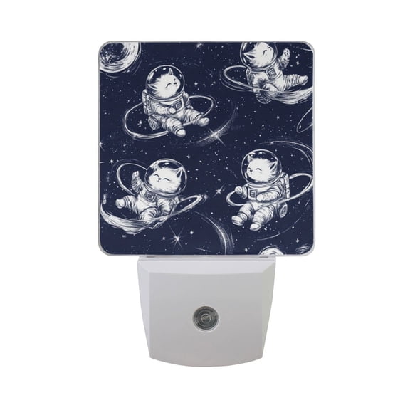 WOBOGO Astronaut Cat Blue Stars LED Night Light 2 Pcs Set 0.5 Watt Wall Plug in Dusk to Dawn Automatic Switch Soft White Light