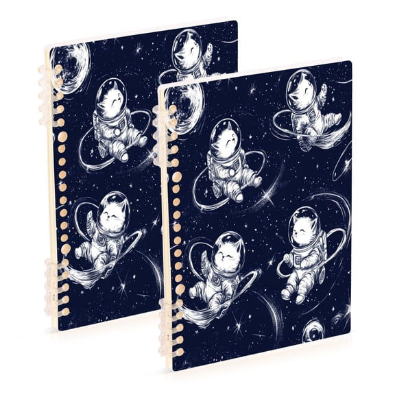 WOBOGO Astronaut Cat Blue Stars Notebook College Horizontal Grid Paper Ink Spill Resistant Water Resistant Cover 8.3x5.7x0.4in