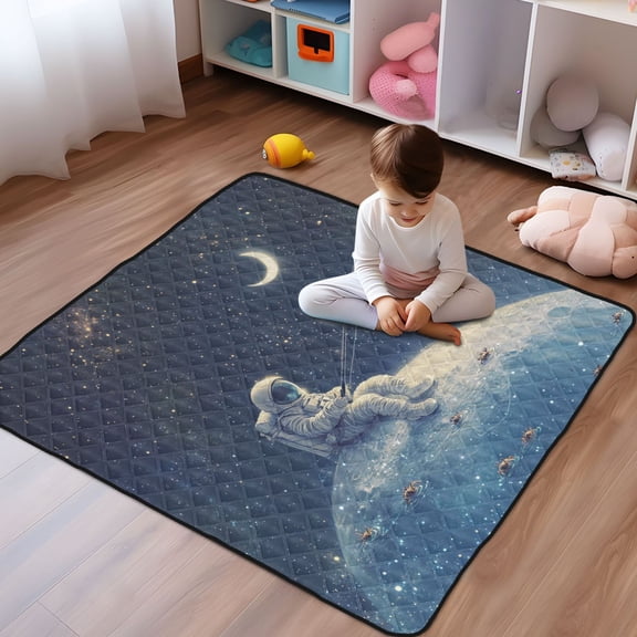WOBOGO Astronaut Fishing on The Moon Baby Playmats Extra Large Waterproof Rollable Activity Pads for Toddlers 5050inch