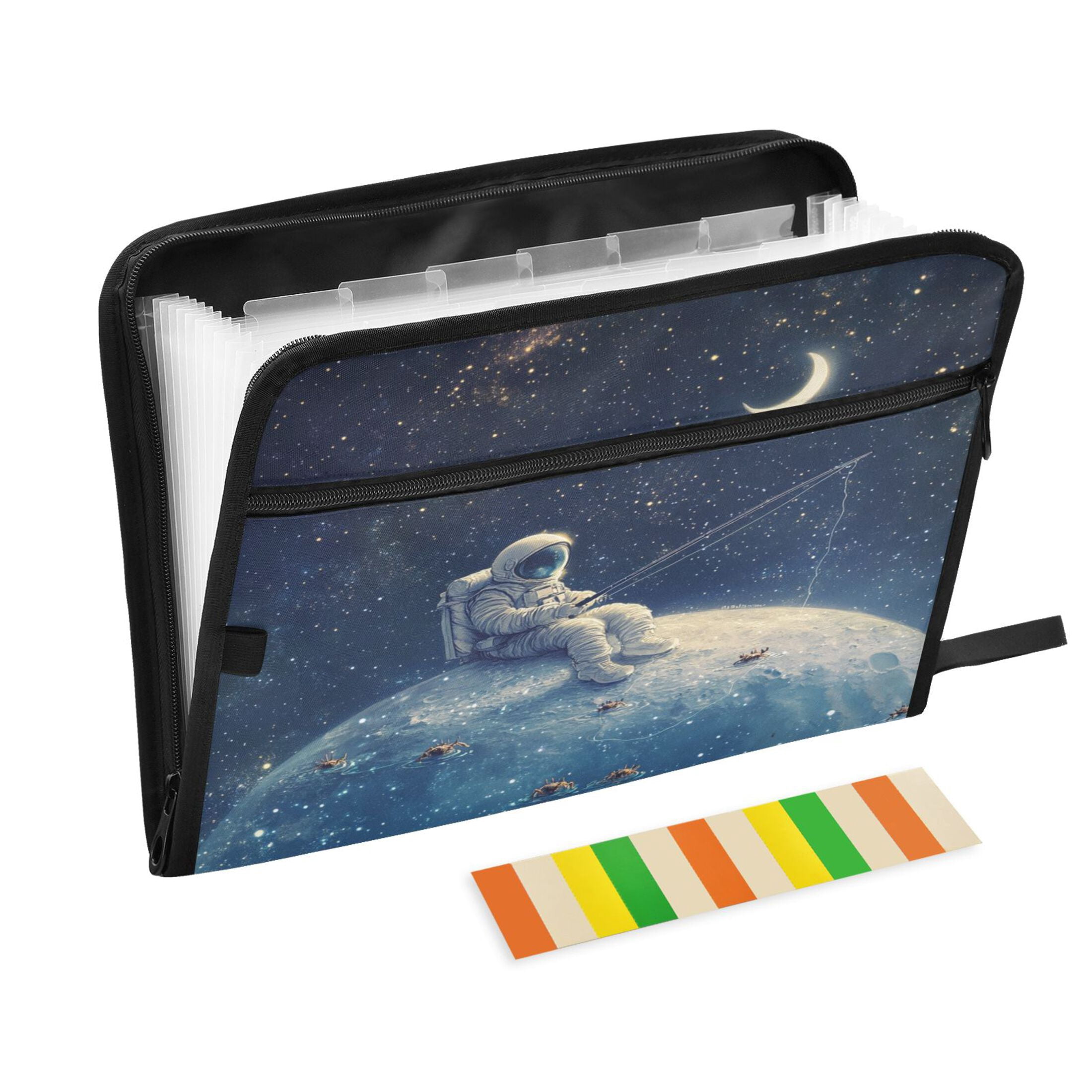 WOBOGO Astronaut Fishing on The Moon Expanding File Folder Letter Size Accordion Filing Organizer 13 Pocket Separate Organ Pocket