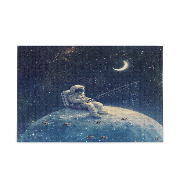 WOBOGO Astronaut Fishing on The Moon Puzzle Challenge 500 Piece Jigsaw Suitable for Game Night Finished Size 20.5 x 14.9in