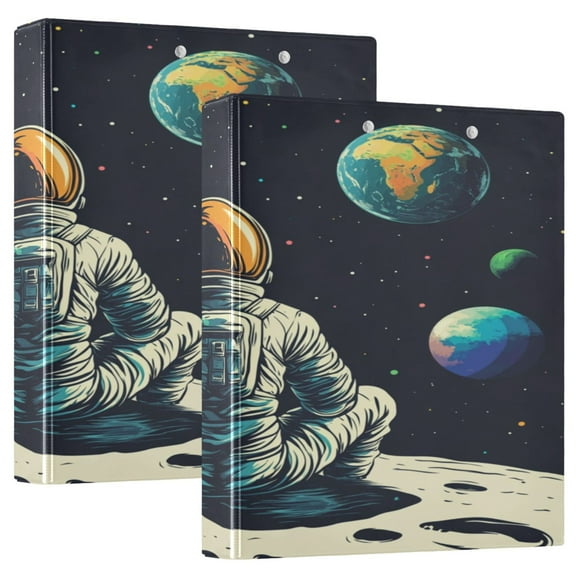 WOBOGO Astronaut Sitting on The Moon File Folders Extra Large Capacity to Hold 200 Sheets of Documents Hard Shell Ring Binder for School Home Office