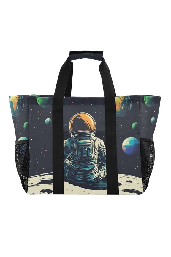 Astronaut Sitting on The Moon Tote Shopping Bag Reusable Heavy Duty Durable Foldable Washable 15.412.89.8in