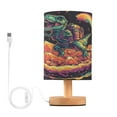 thumbnail image 1 of WOBOGO Astronaut Tyrannosaurus Rex Bedroom Table Lamp USB Power Connector Wooden Base Round Linen Shade For Living Room Desk, 1 of 7