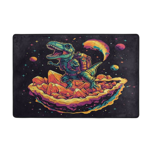 WOBOGO Astronaut Tyrannosaurus Rex Carpet Non-Slip Rugs Soft Doormat 72×48in Living Dining Room Bedroom Decorative