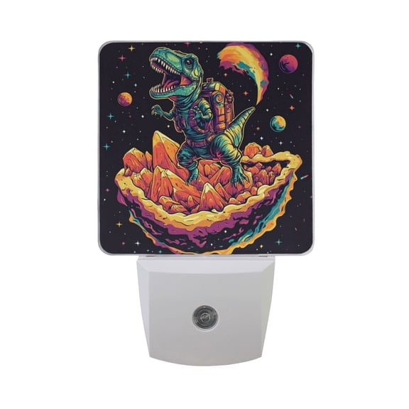 WOBOGO Astronaut Tyrannosaurus Rex LED Night Light 2 Pcs Set 0.5 Watt Wall Plug in Dusk to Dawn Automatic Switch Soft White Light