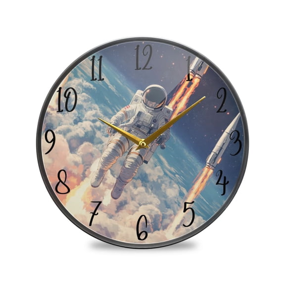 WOBOGO Astronauts Fly Into Space Acrylic Wall Clock Battery Operated 9.5in Silent No Tick Bedroom Living Room Office Classroom Decoration