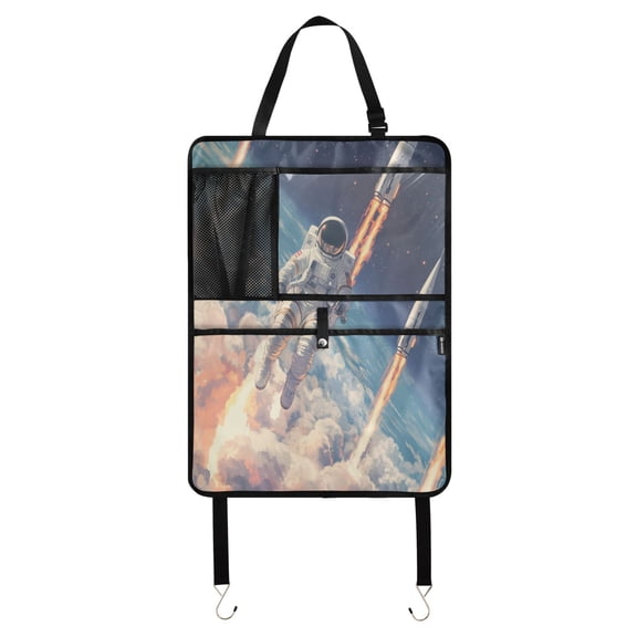 WOBOGO Astronauts Fly Into Space Backseat Car Organizer Footed Universal Car with Touch Screen Tablet Holder Rear Seat Protector