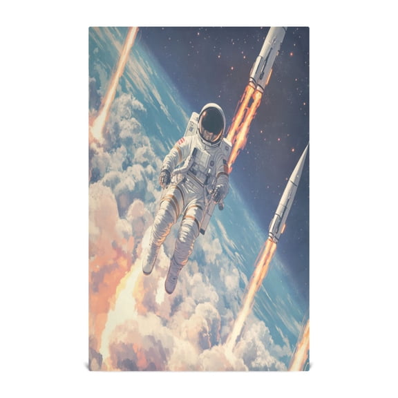 WOBOGO Astronauts Fly Into Space Kitchen Towel 1 Piece Large Cotton Dishcloth Premium Absorbency Set with Hanging Loop