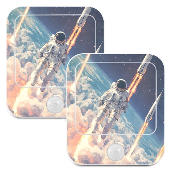 WOBOGO Astronauts Fly Into Space Night Light Lamp with Smart Sensor Dusk to Dawn Sensor 0.6W Plug-in 2-Pack