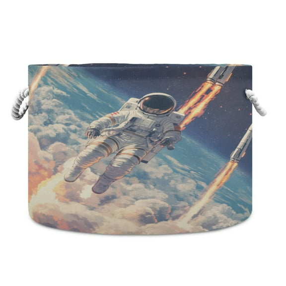 WOBOGO Astronauts Fly Into Space Toy Storage Basket 2014in Canvas Laundry Hamper for Living Room Kids Room Bathroom Organizer
