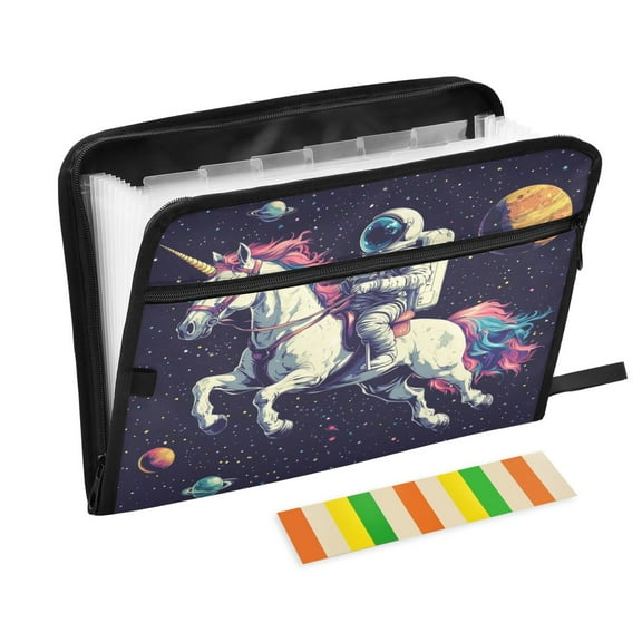 WOBOGO Astronauts Riding Unicorns Pattern Expanding File Folder Letter Size Accordion Filing Organizer 13 Pocket Separate Organ Pocket