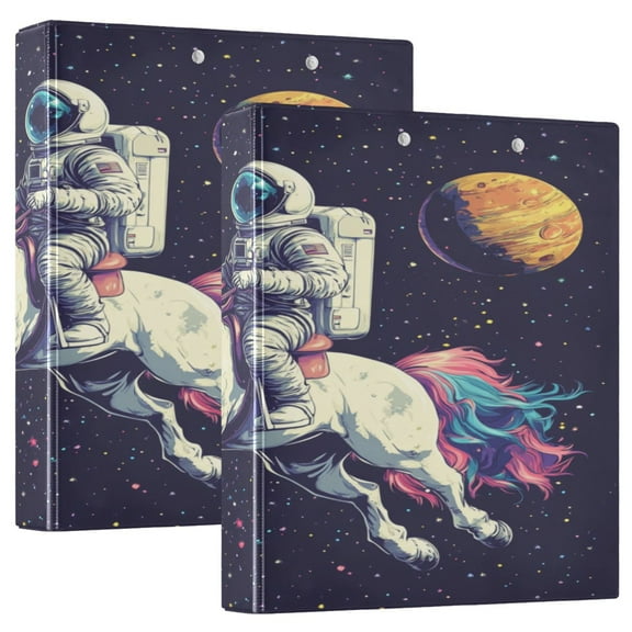WOBOGO Astronauts Riding Unicorns Pattern File Folders Extra Large Capacity to Hold 200 Sheets of Documents Hard Shell Ring Binder for School Home Office