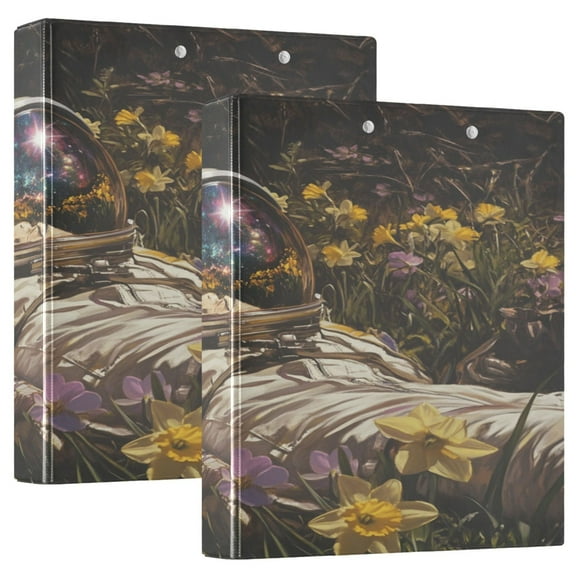WOBOGO Astronauts in The Sea Of Flowers File Folders Extra Large Capacity to Hold 200 Sheets of Documents Hard Shell Ring Binder for School Home Office