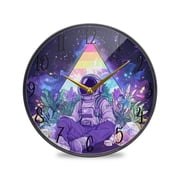 WOBOGO Astronauts Sitting in The Universe Garden Acrylic Wall Clock Battery Operated 11.9in Silent No Tick Bedroom Living Room Office Classroom Decoration