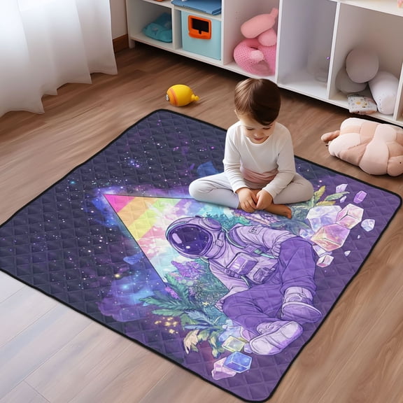 WOBOGO Astronauts Sitting in The Universe Garden Baby Playmats Extra Large Waterproof Rollable Activity Pads for Toddlers 5050inch