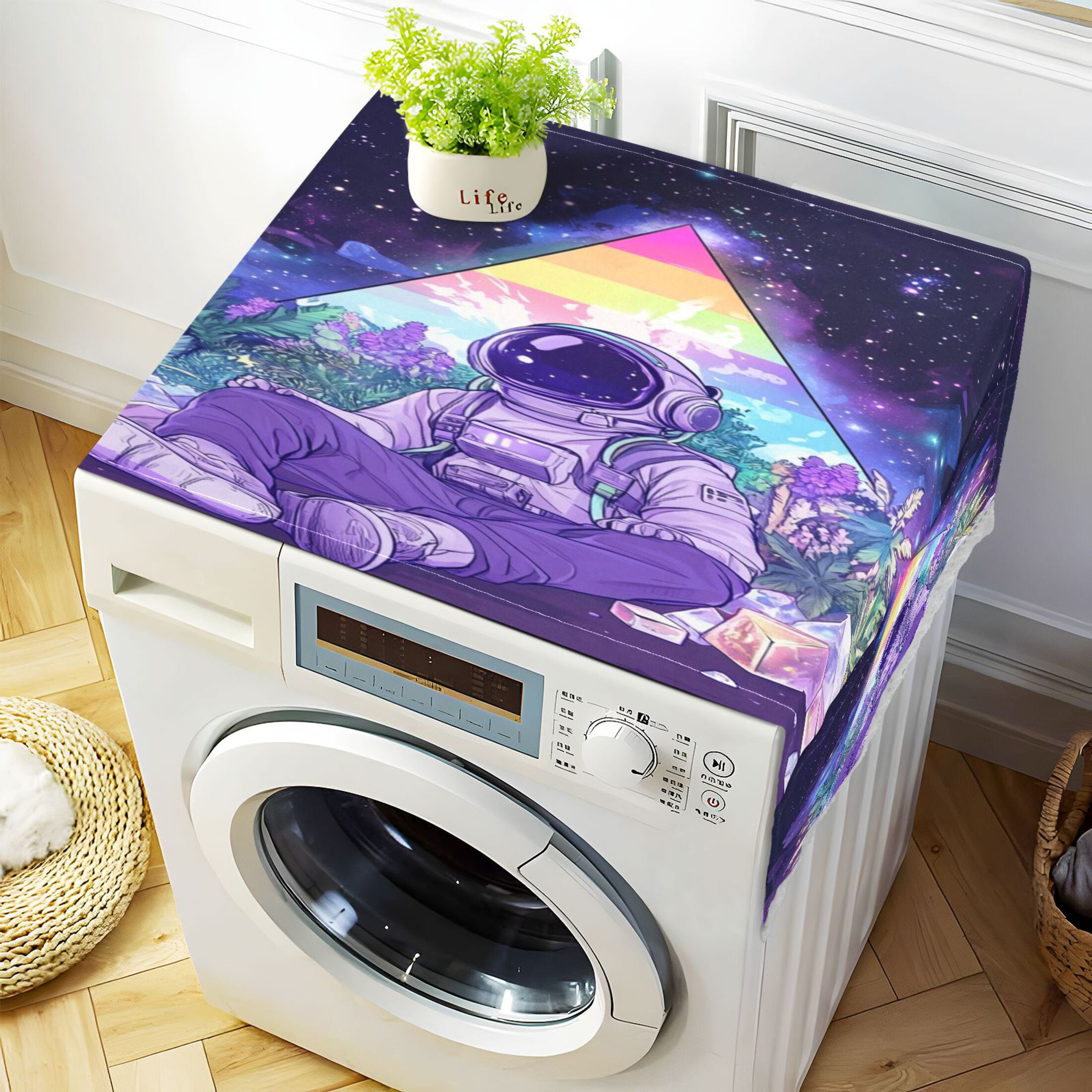 WOBOGO Astronauts Sitting in The Universe Garden Washing Machine Cloth Dryer Refrigerator Top Cover Protective Non-Slip Mat For Kitchen Laundry