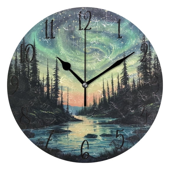 WOBOGO Aurora Wall Clock 10in Silent Mechanism Battery Operated Retro Style for Living Room Bedroom and Kitchen Black Pointer