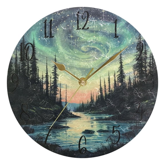 WOBOGO Aurora Wall Clock 10in Silent Mechanism Battery Operated Retro Style for Living Room Bedroom and Kitchen Gold Pointer