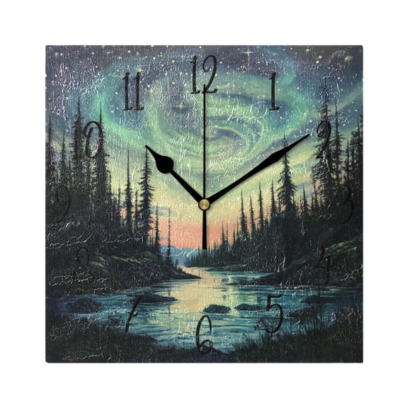 WOBOGO Aurora Wall Clock 7.78 Inch Battery Operated Silent Unit Square Rustic Vintage Style for Home Bedroom Office Black Pointer