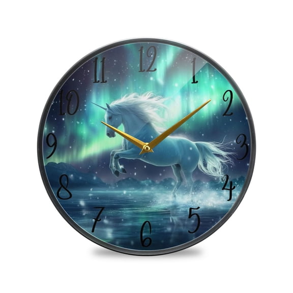 WOBOGO Aurora White Horse Pattern Acrylic Wall Clock Battery Operated 9.5in Silent No Tick Bedroom Living Room Office Classroom Decoration