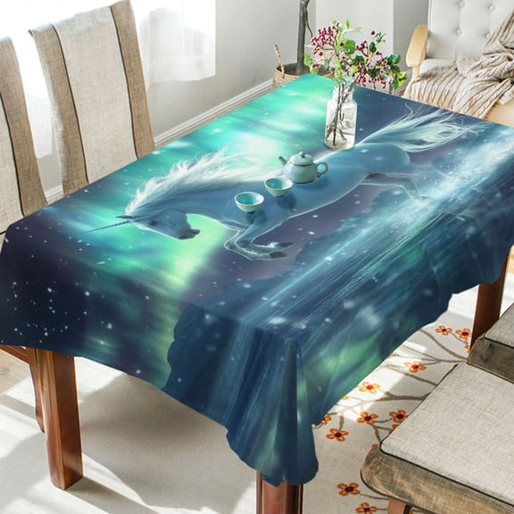 WOBOGO Aurora White Horse Pattern Square Tablecloth 54×54in Polyester Fabric Tablecloth Washable Dust Resistant Wrinkle Resistant