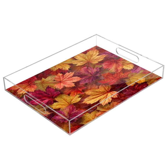 WOBOGO Autumn Maple Leaves Acrylic Serving Trays 15.7x11.8 Inch Spill Proof Clear Decorative Organizer with Handle