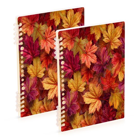 WOBOGO Autumn Maple Leaves Notebook College Horizontal Grid Paper Ink Spill Resistant Water Resistant Cover 8.3x5.7x0.4in