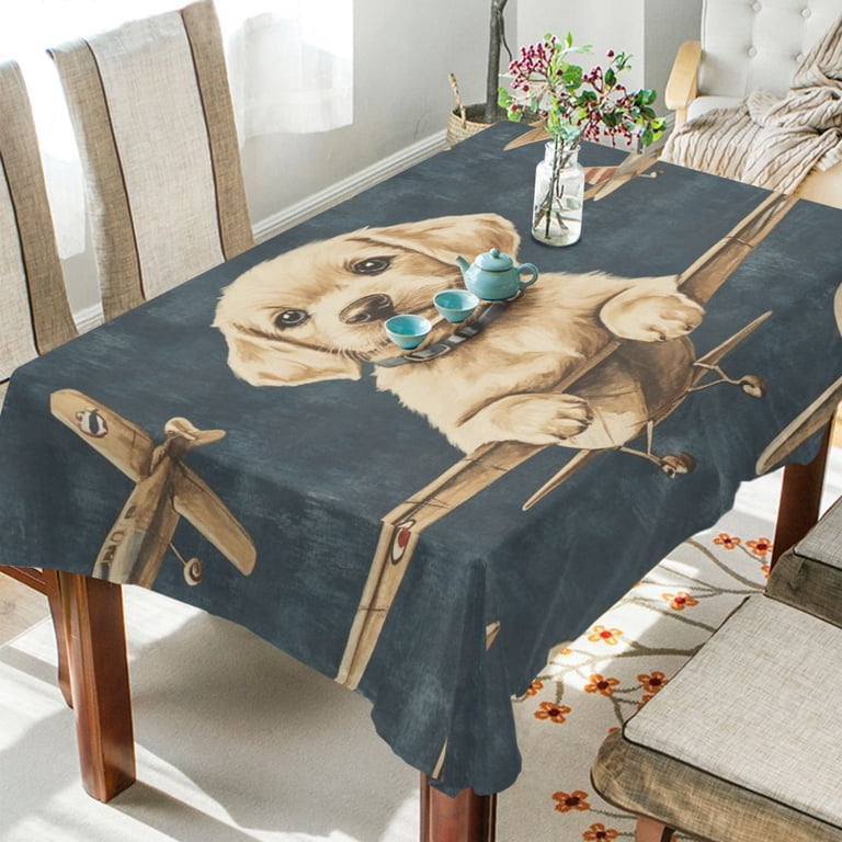 WOBOGO Aviation Puppy Square Tablecloth 54×54in Polyester Fabric