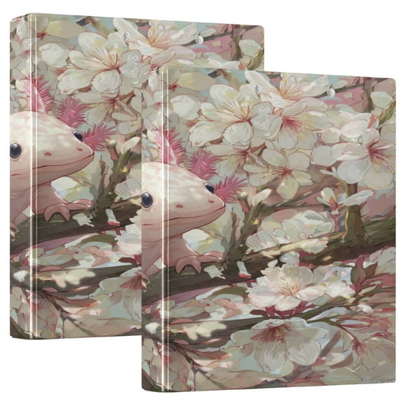 WOBOGO Axolotl Cherry Blossom File Folders Extra Large Capacity to Hold 200 Sheets of Documents Hard Shell Ring Binder for School Home Office