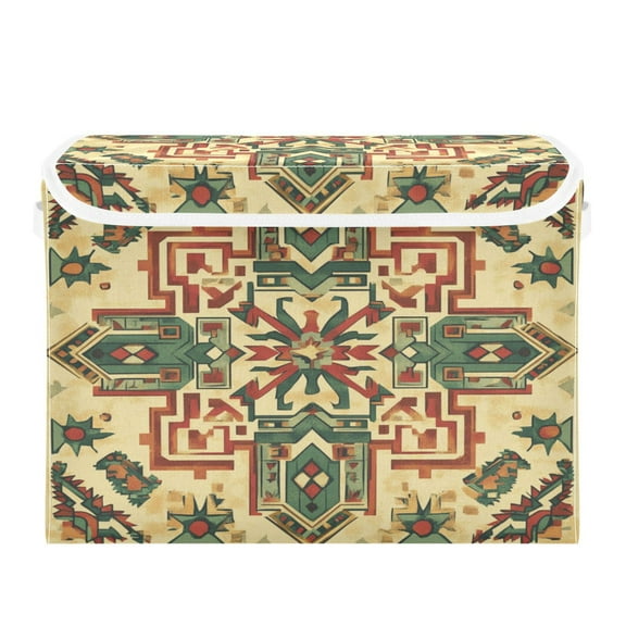 WOBOGO Aztec Patterns Large Collapsible Storage Box Flip Lid Fabric Decorative Organizer Container Basket with Handles 16.512.611.8in