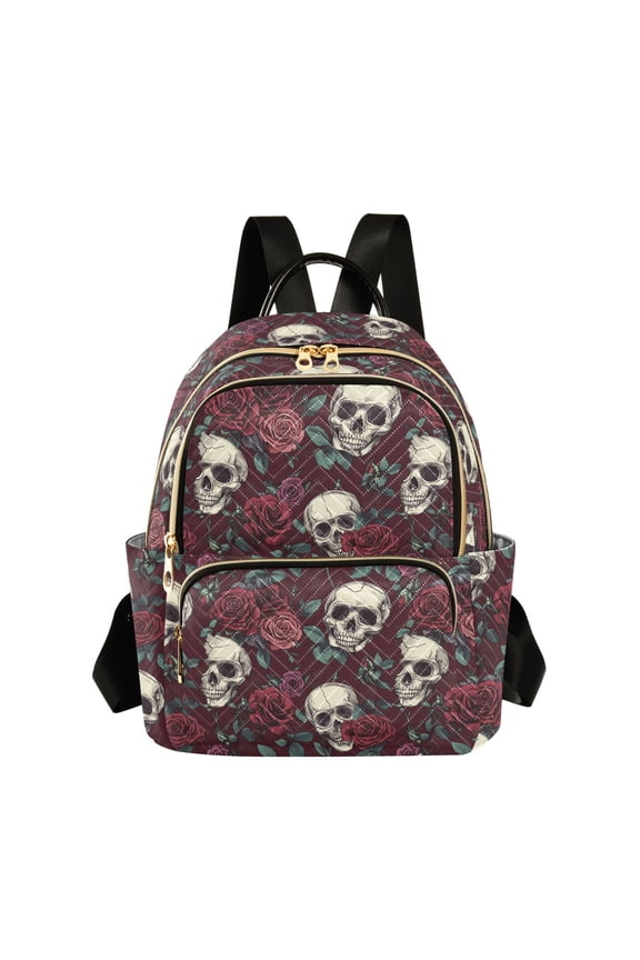 Bad Joke Skulls Red Rose Backpack Durable Lightweight Shoulder Bag Built-in Laptop Sleeve and Multiple Utility Compartments